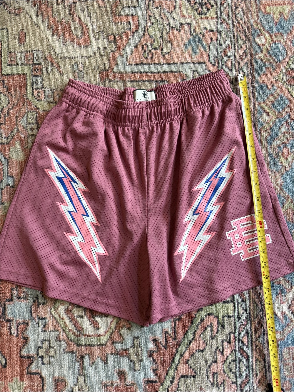 Eric Emanuel Dusty Rose Mesh Shorts with Lightning Motif